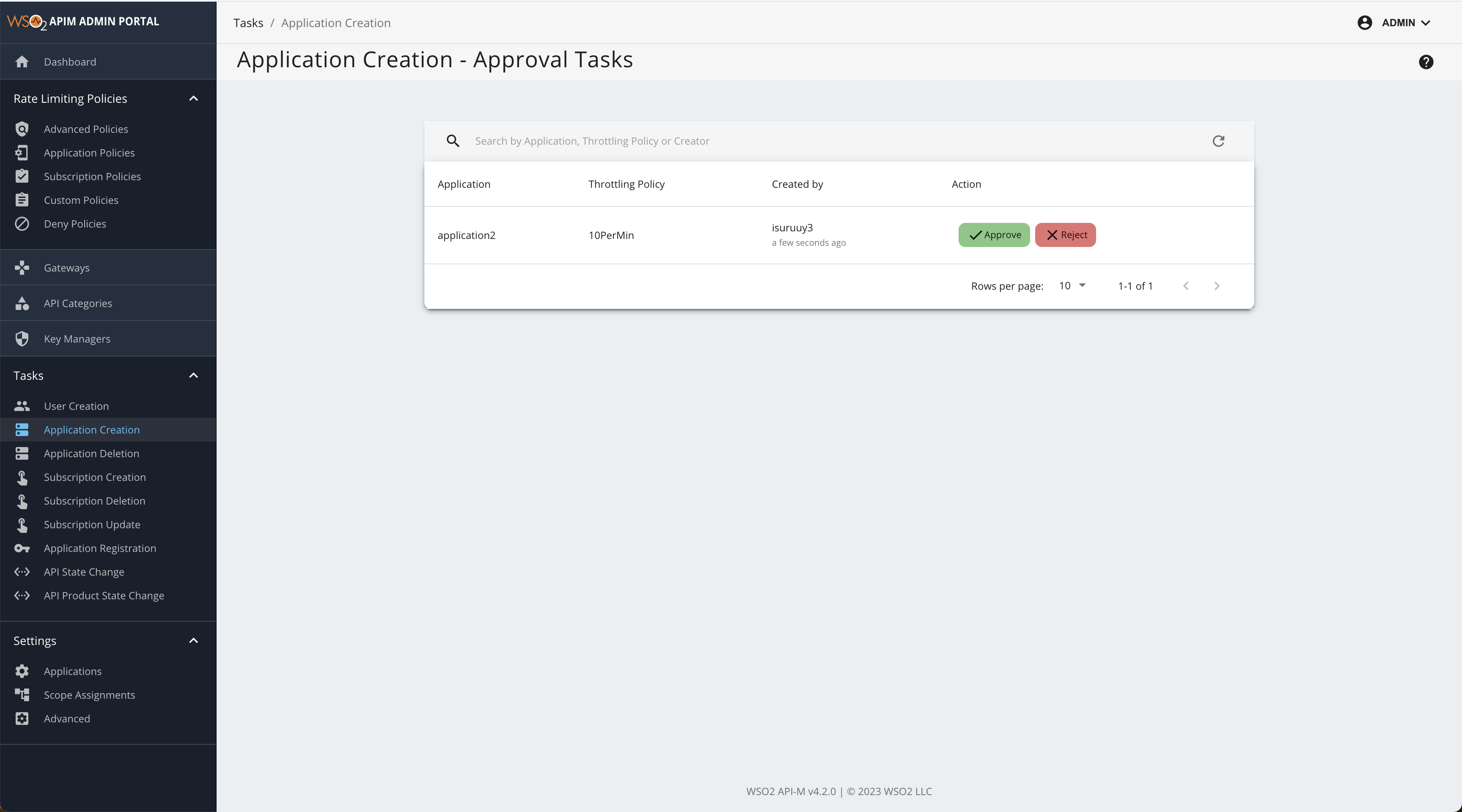 application creation request